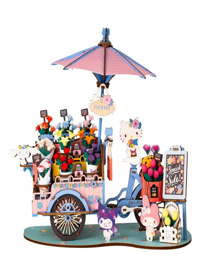 Hands Craft Hello Kitty And Friends Flower Cart 3D Wooden Puzzle Kit | DIY Floral Model | Arts & Crafts for Adults & Kids | Creative Hobby Kits | Hello Kitty Characters | Wood Building Set | Nice Gift - Image 1